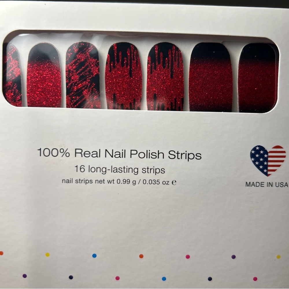 Material Ghoul Color Street Nail Polish Strips Red‎ Black Glitter Rare